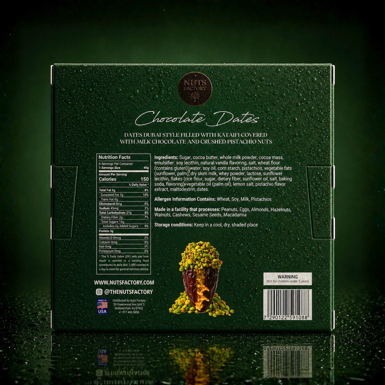Chocolate Dates - Pistachio Crunch Milk Chocolate Dates
