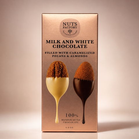 Dubai Milk & White Chocolate with Caramelized Pecans & Almonds