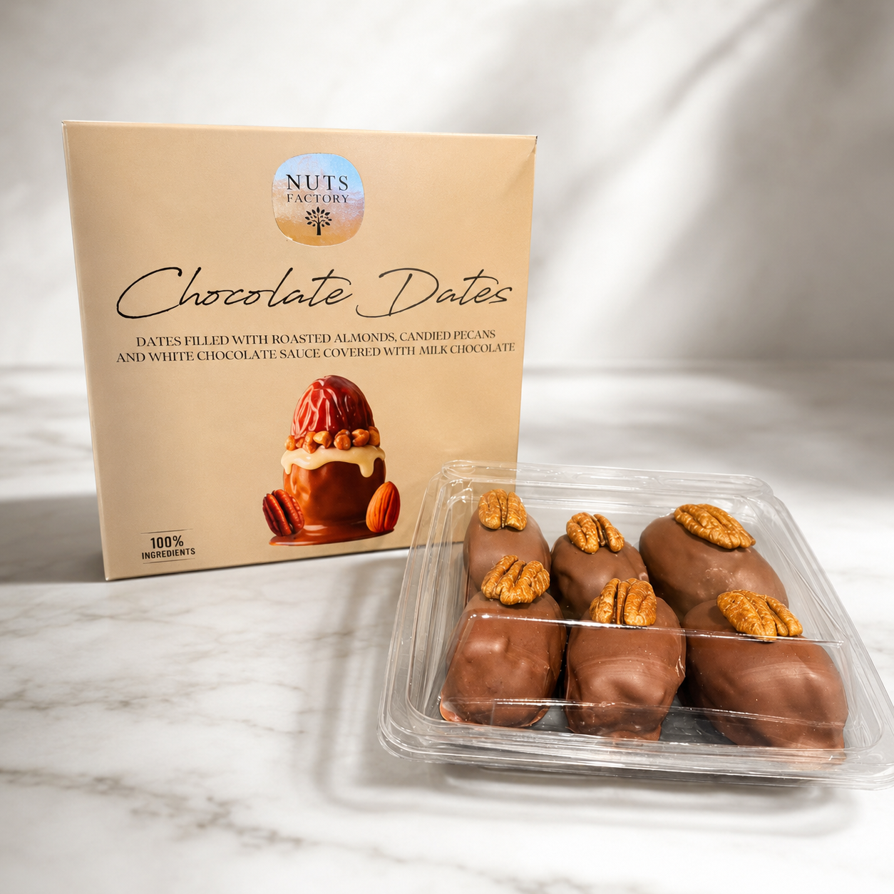 Milk Chocolate Dates - Almonds, Pecans & White Chocolate