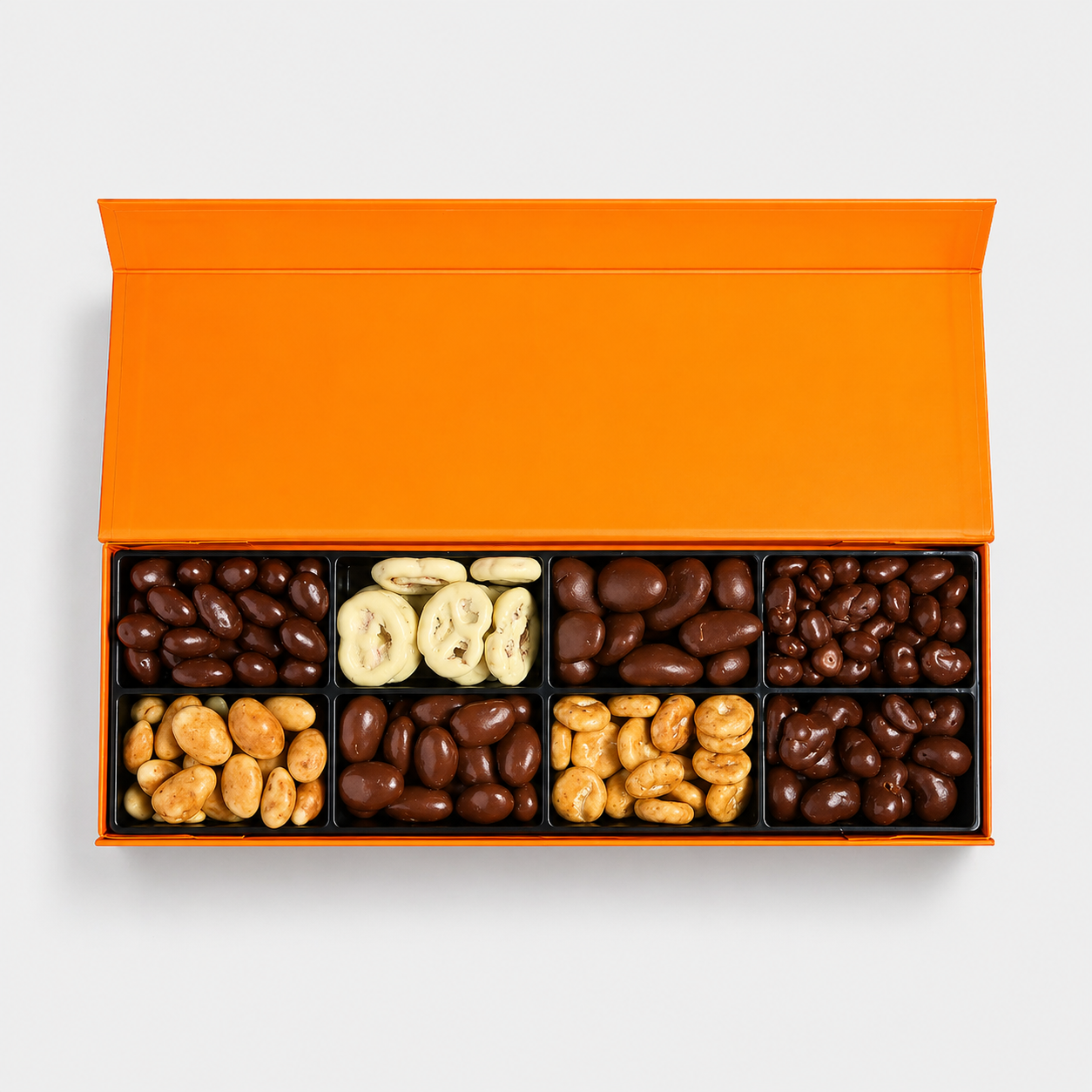 Luxury Chocolate Covered Nuts Collection Box - 8 Selections Compact Size