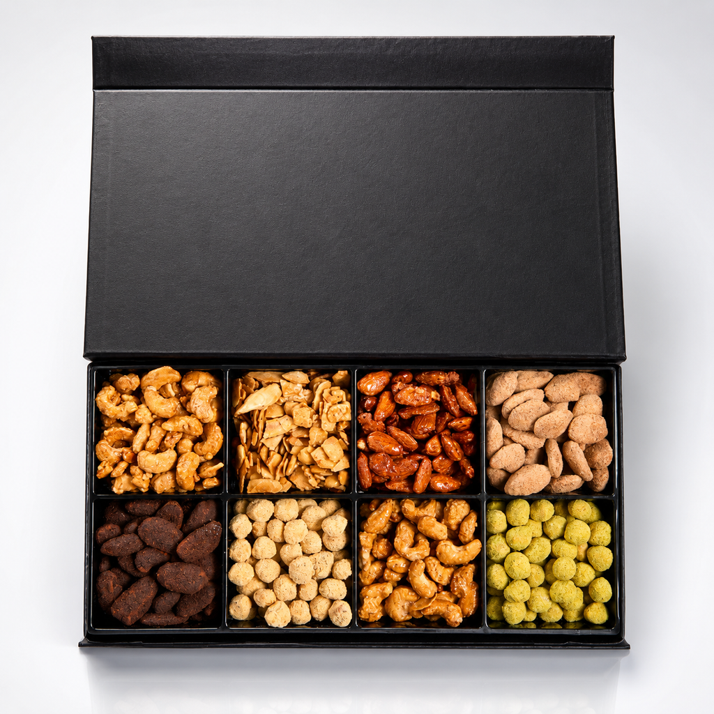 Luxury Candied & Flavored Nuts Gift Box - 8 Selections Black Edition