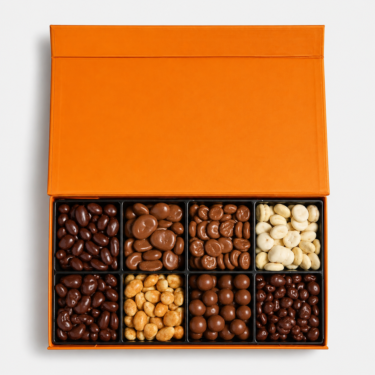 Luxury Chocolate Covered Nuts Collection Box - 8 Selections Orange Edition