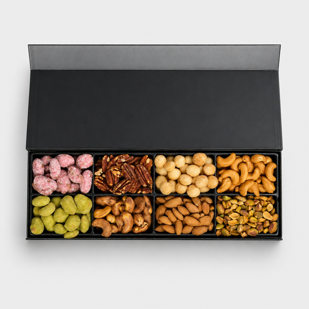 Luxury Candied & Flavored Nuts Collection Box - 8 Selections Compact Size