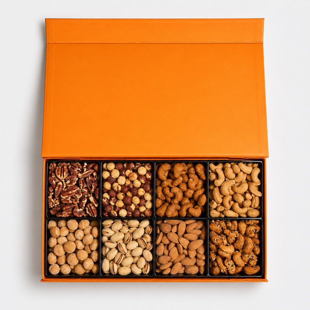 Luxury Roasted & Flavored Nuts Collection Box - 8 Selections Orange Edition