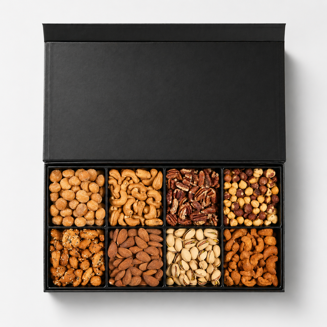 Luxury Roasted & Flavored Nuts Gift Box - 8 Selections Black Edition