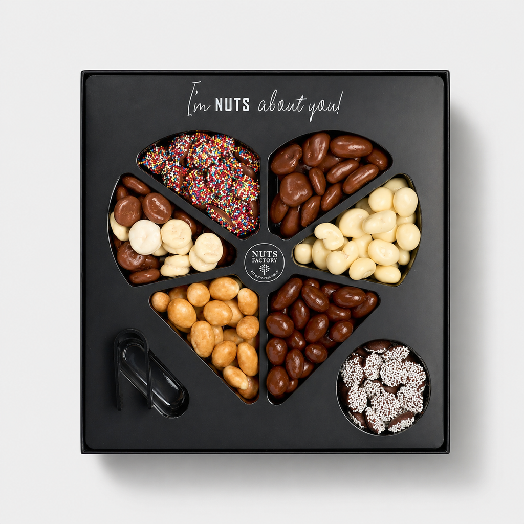 Premium Chocolate Covered Nuts Heart Gift Tray Black Edition