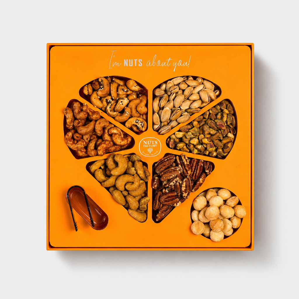 Premium Roasted & Flavored Nuts Heart Gift Tray Orange Edition