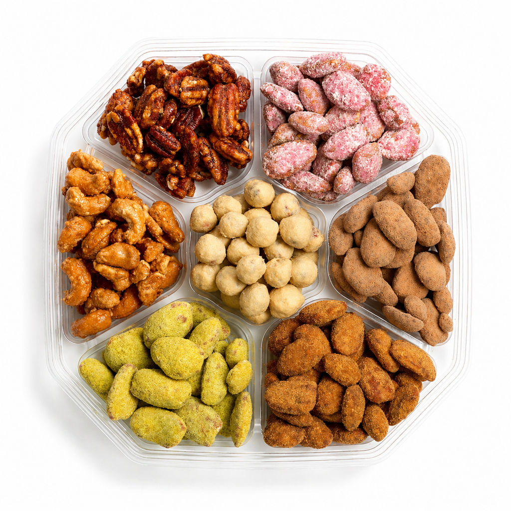 Premium Candied & Flavored Nuts Gift Box - 7-Section Variety Platter