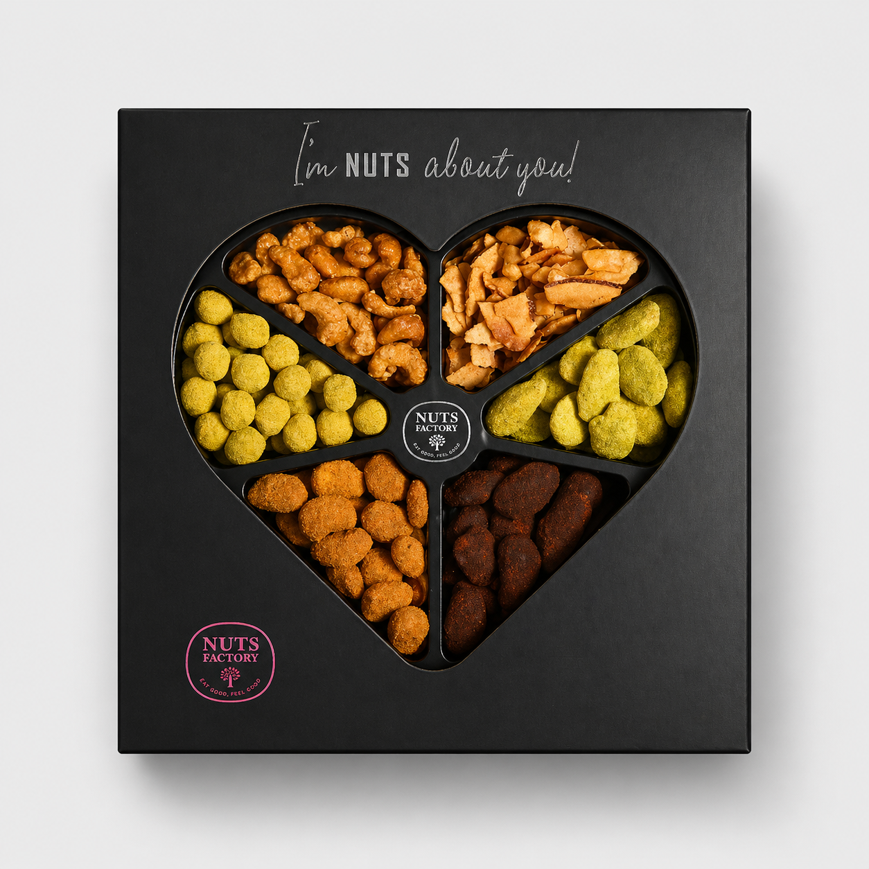 Premium Candied & Flavored Nuts Heart Gift Tray Black Edition
