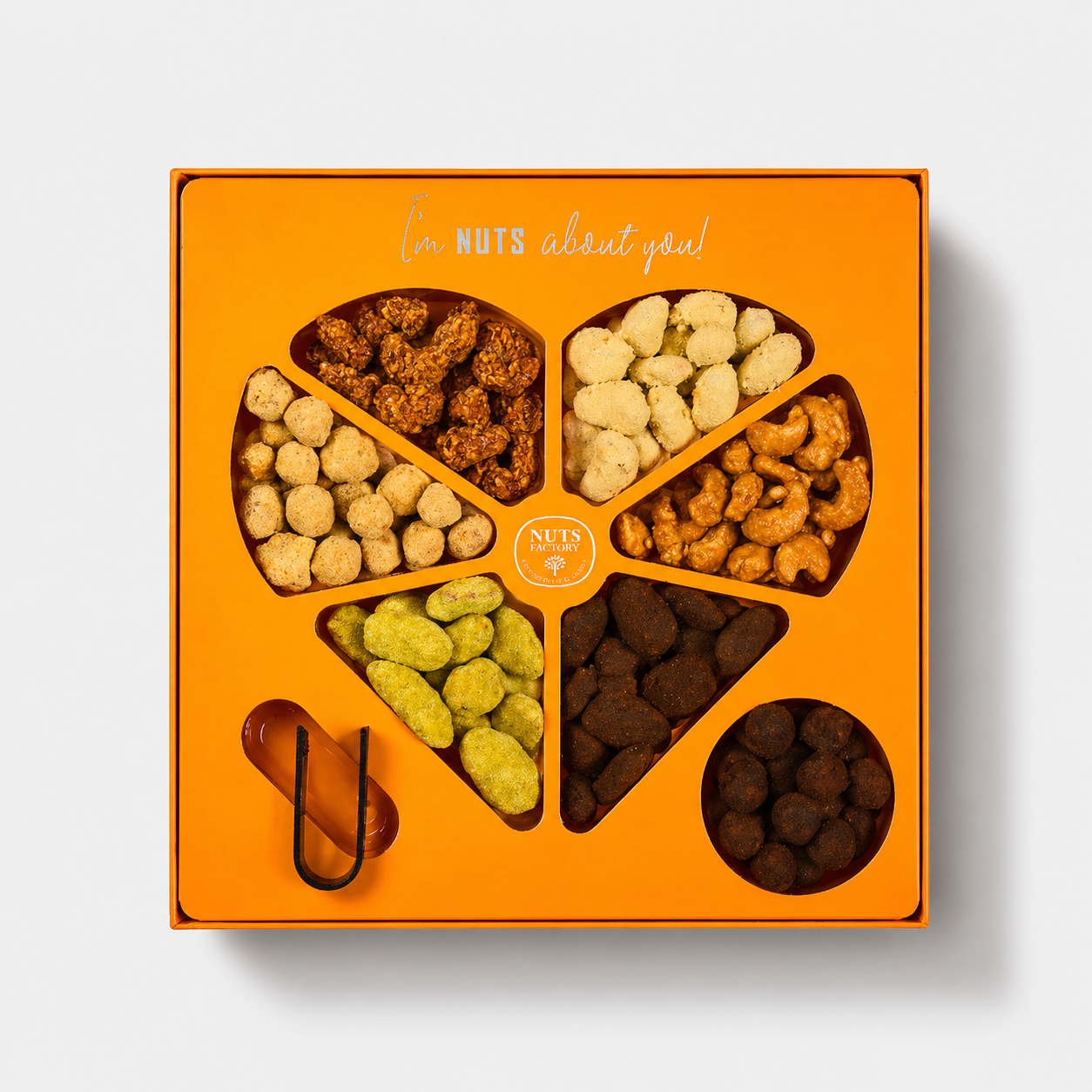 Premium Candied & Flavored Nuts Heart Gift Tray - Orange Edition