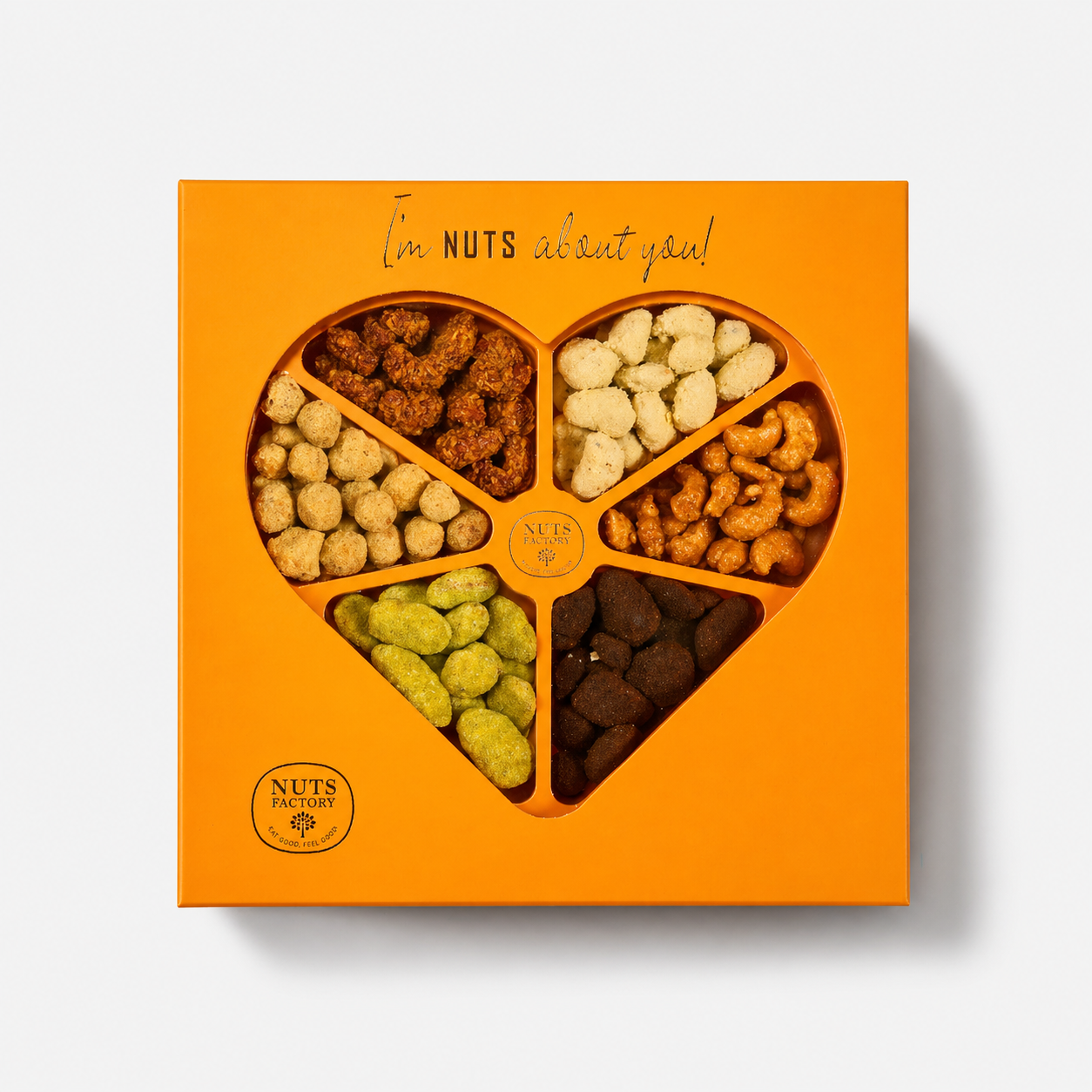 Premium Candied & Flavored Nuts Heart Gift Tray - Orange Edition