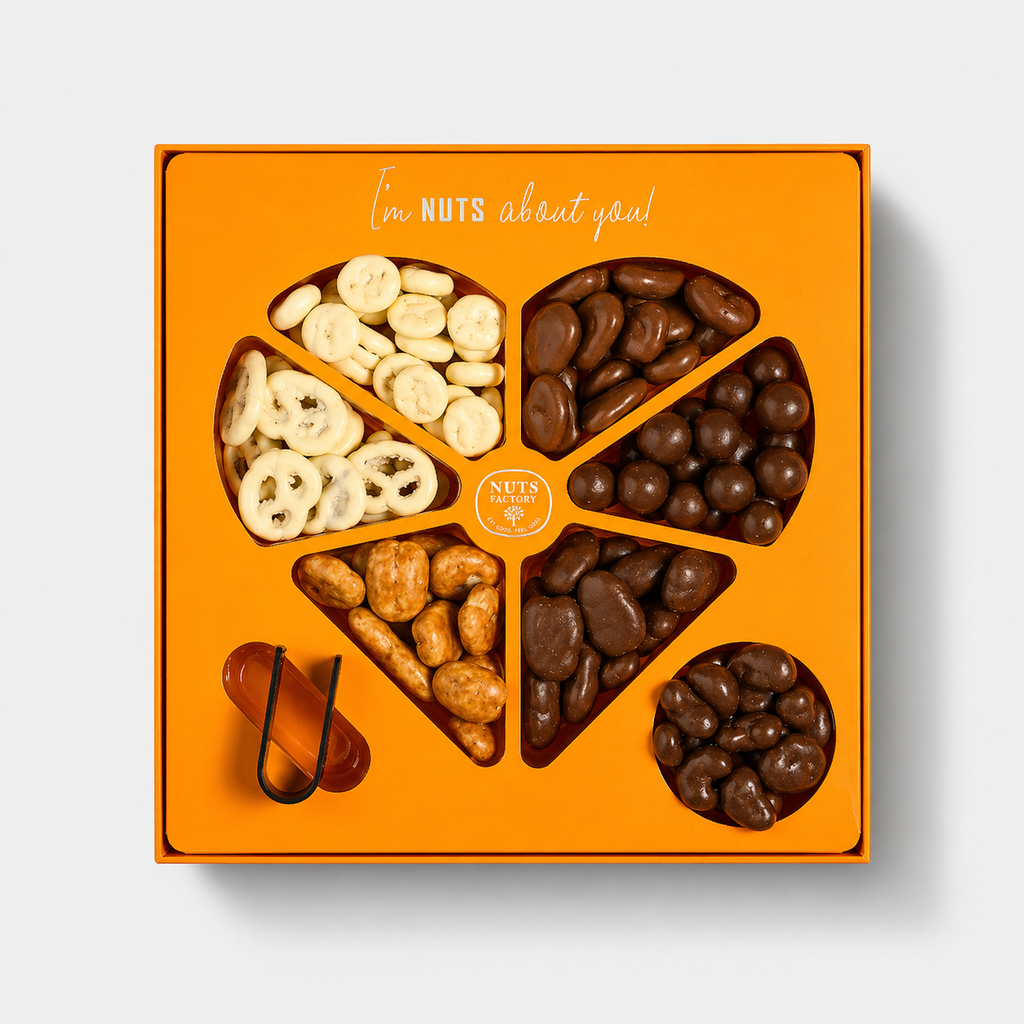 Premium Chocolate Covered Nuts Heart Gift Tray - Orange Edition
