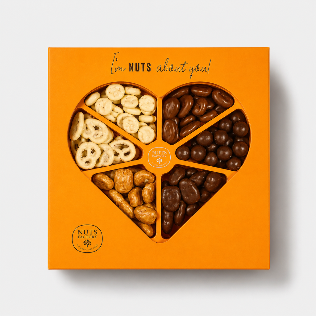 Premium Chocolate Covered Nuts Heart Gift Tray - Orange Edition