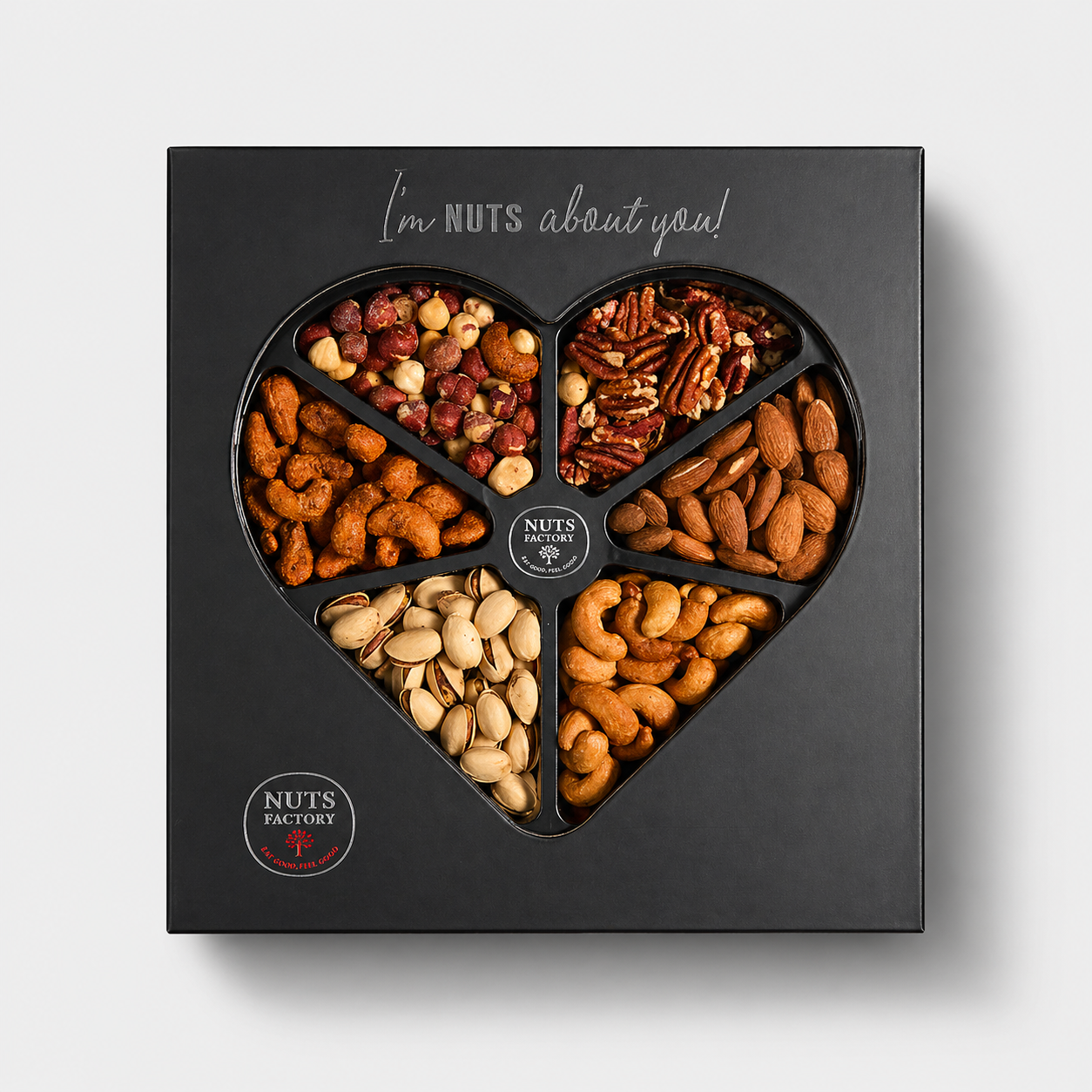 Premium Roasted & Flavored Nuts Heart Gift Tray Black Edition